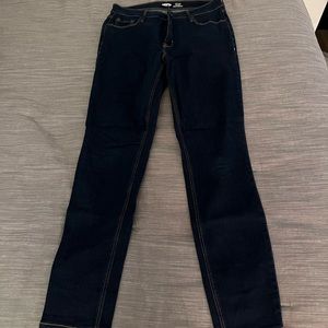 dark denim high rise skinny jeans